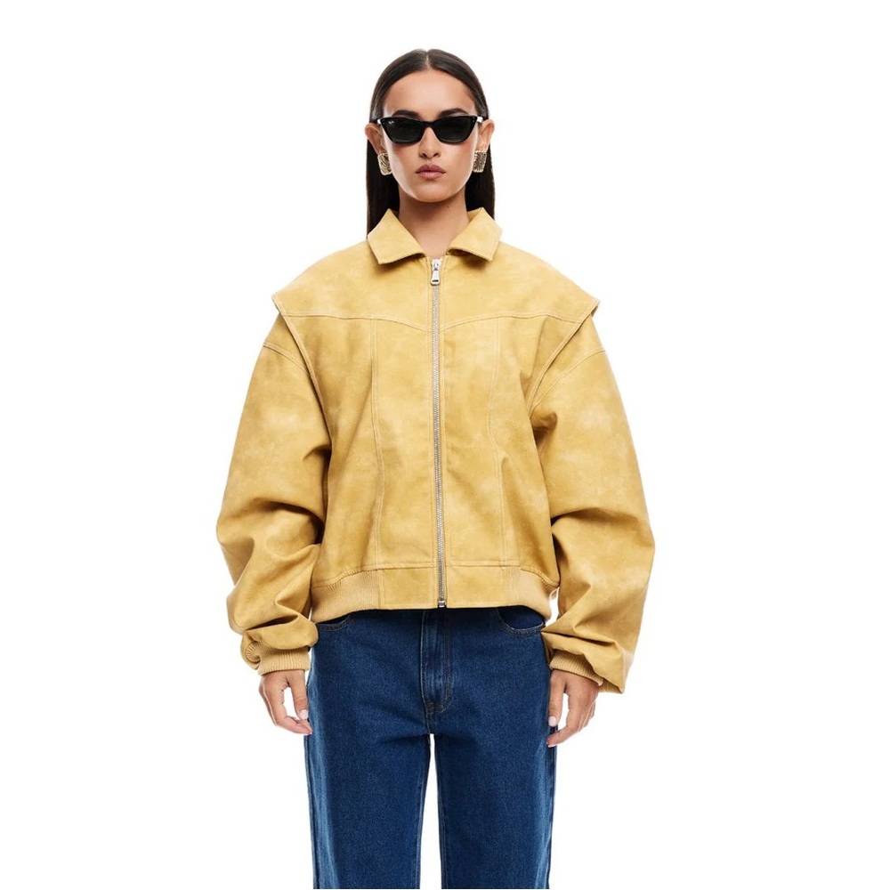 Lioness Mustard Yellow Suede Zip-Up Jacket - Picture 3 of 7